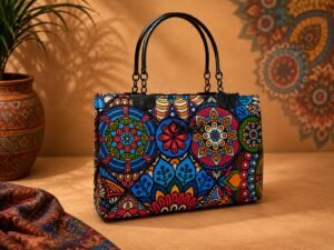 Mosaic Elegance Geometric Print Flap Handbag